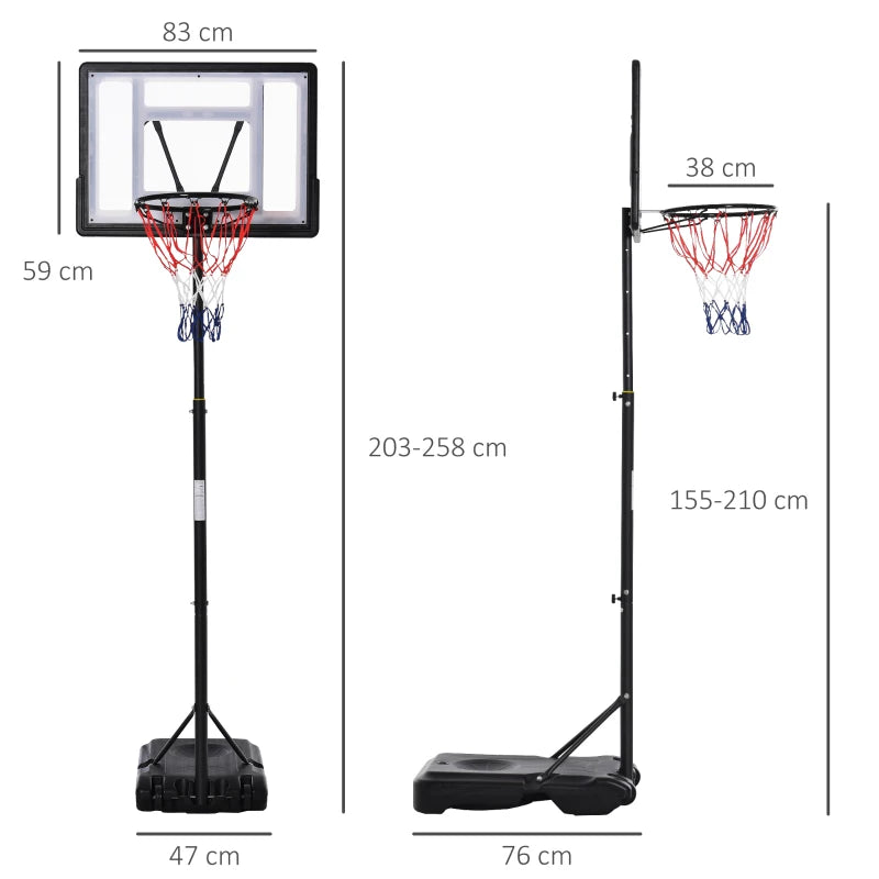 HOMCOM 1.55-2.1m Basketball Hoop and Stand with Fillable Base, Wheels