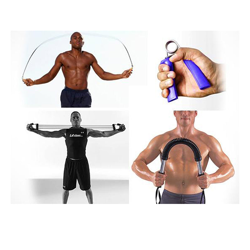 4 Piece Training Workout Set - Handgrips, Jump Rope, Chest Expander and Power Twister