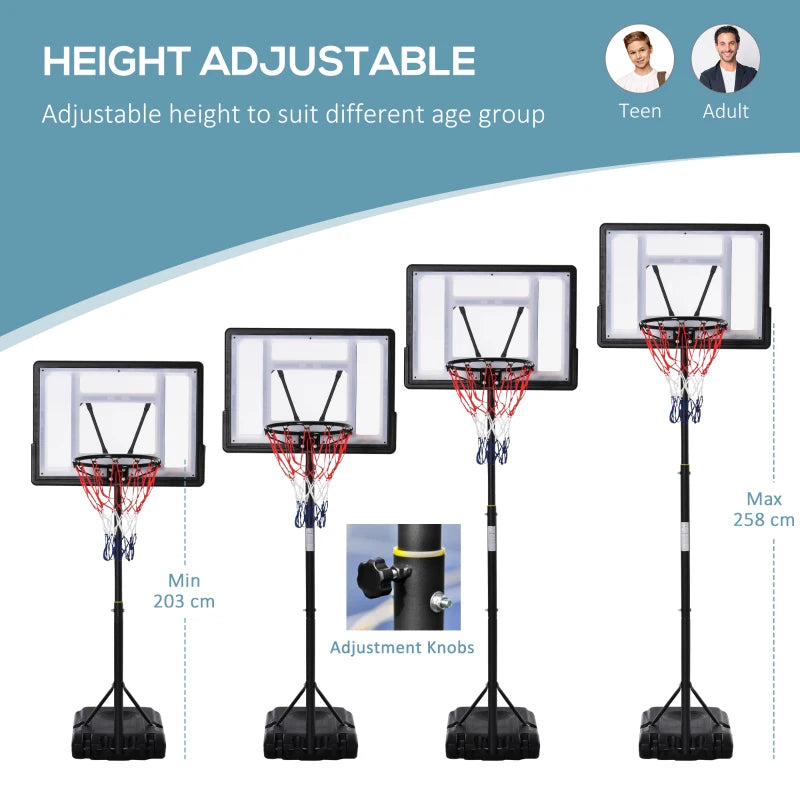 HOMCOM 1.55-2.1m Basketball Hoop and Stand with Fillable Base, Wheels
