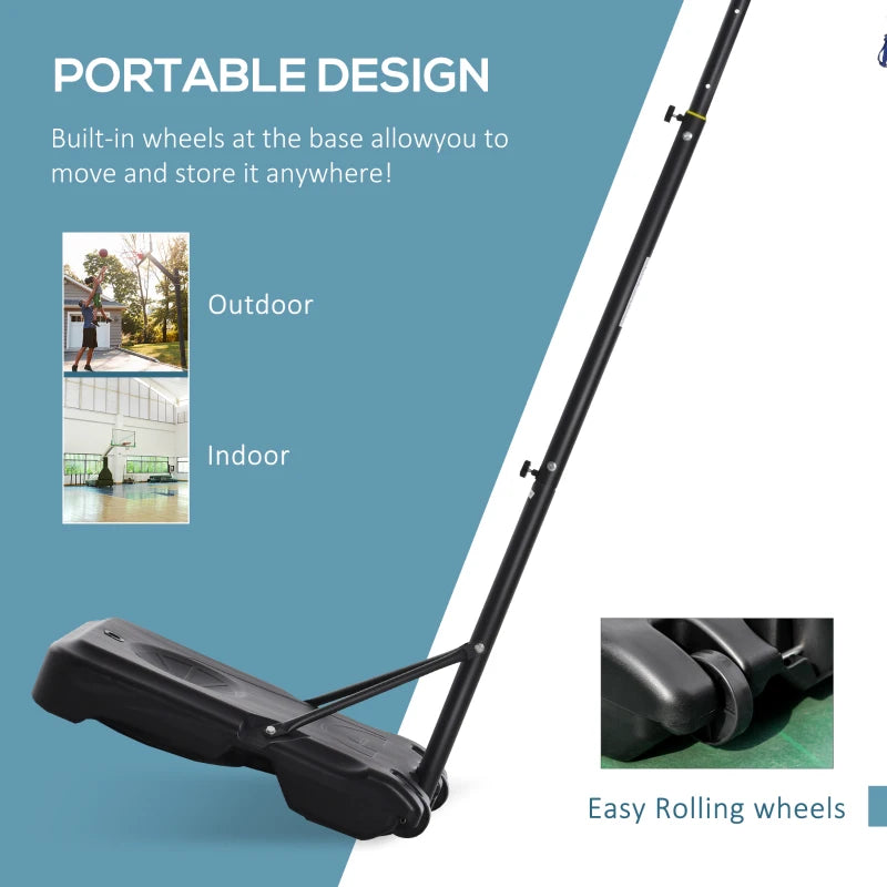 HOMCOM 1.55-2.1m Basketball Hoop and Stand with Fillable Base, Wheels