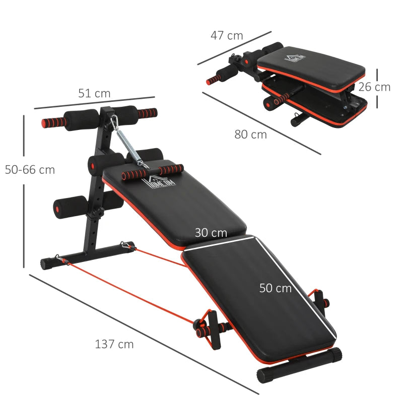 HOMCOM Sit Up Bench Core Workout with Arm Pulling Rope