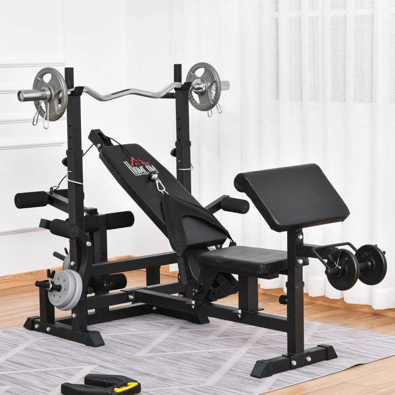 HOMCOM Multi-Exercise Full-Body Weight Rack with Bench Press