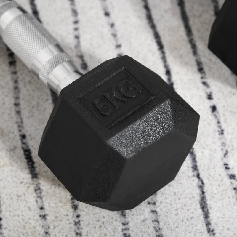 HOMCOM 2x 4kg - 20kg Hex Dumbbells Set Rubber Hex