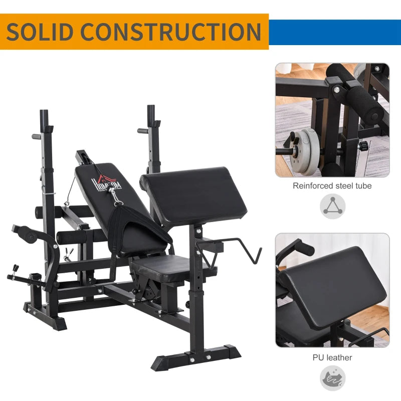 HOMCOM Multi-Exercise Full-Body Weight Rack with Bench Press