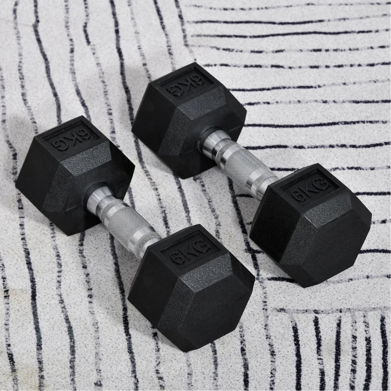 HOMCOM 2x 4kg - 20kg Hex Dumbbells Set Rubber Hex
