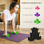 SPORTNOW 2 x 1kg, 2 x 2kg, 2 x 3kg Dumbbells Set with Dumbbell Rack