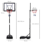 HOMCOM 1.55-2.1m Basketball Hoop and Stand with Fillable Base, Wheels