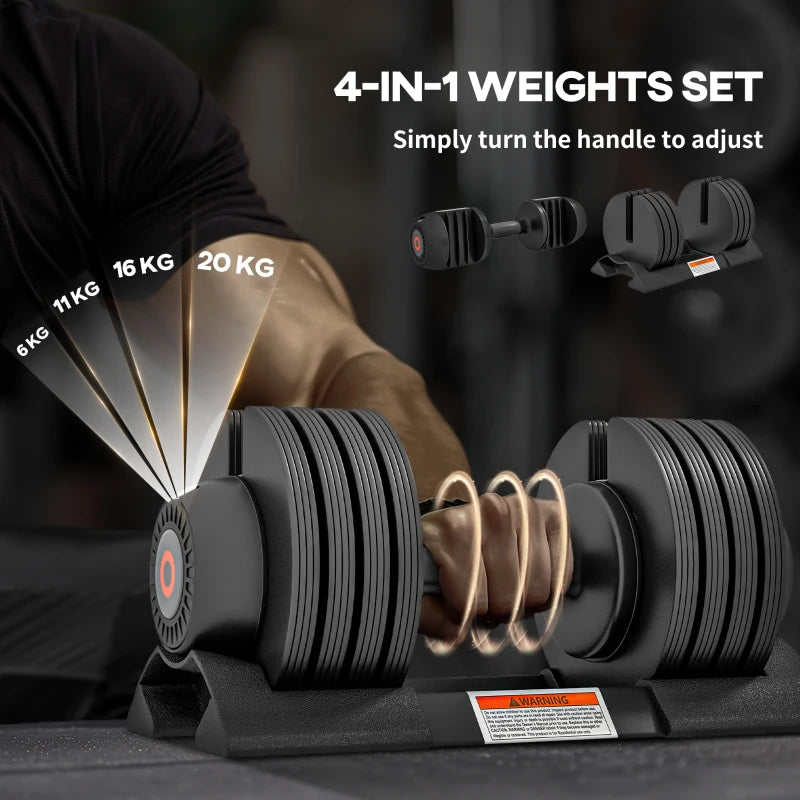 SPORTNOW Adjustable Dumbbells Set, 4-in-1 6kg - 24kg