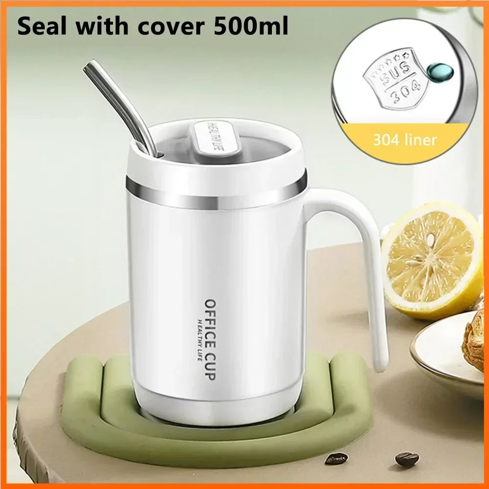 500ML Carry Mug Lid Thermal Mug with Straw