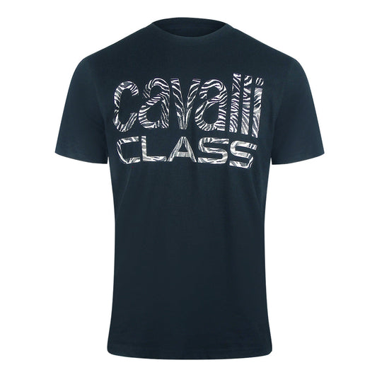 Cavalli Class Bold Zebra Print Navy Blue T-Shirt