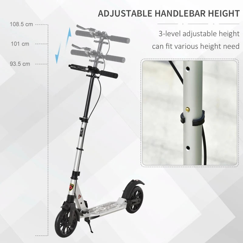 HOMCOM Teen/Adults Aluminium Folding Kick Scooter w/ Shock Mitigation System