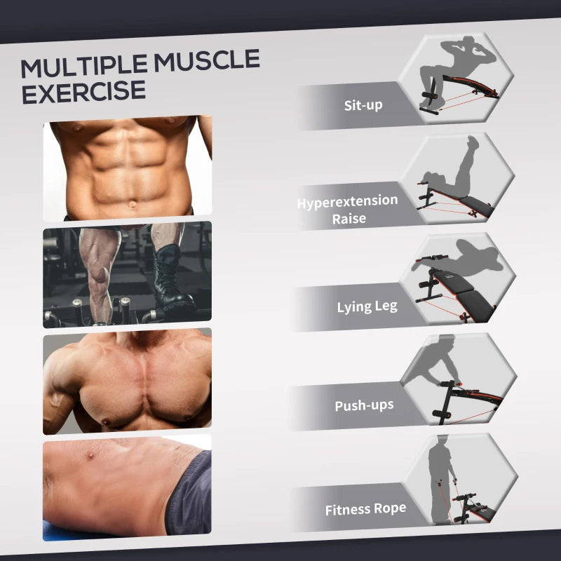 HOMCOM Sit Up Bench Core Workout with Arm Pulling Rope
