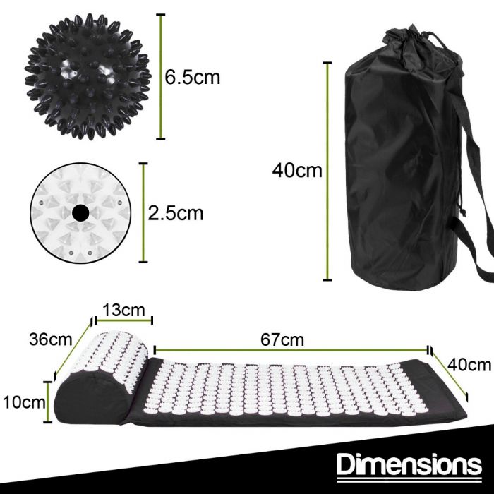 Acupressure Mat, Pillow and Ball Set - Black