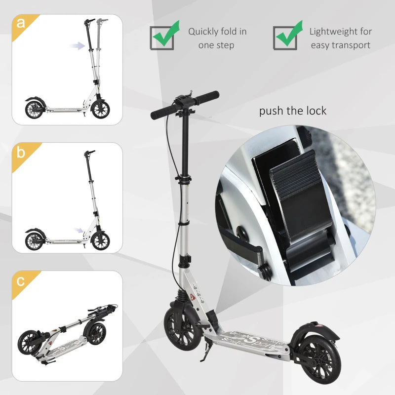 HOMCOM Teen/Adults Aluminium Folding Kick Scooter w/ Shock Mitigation System