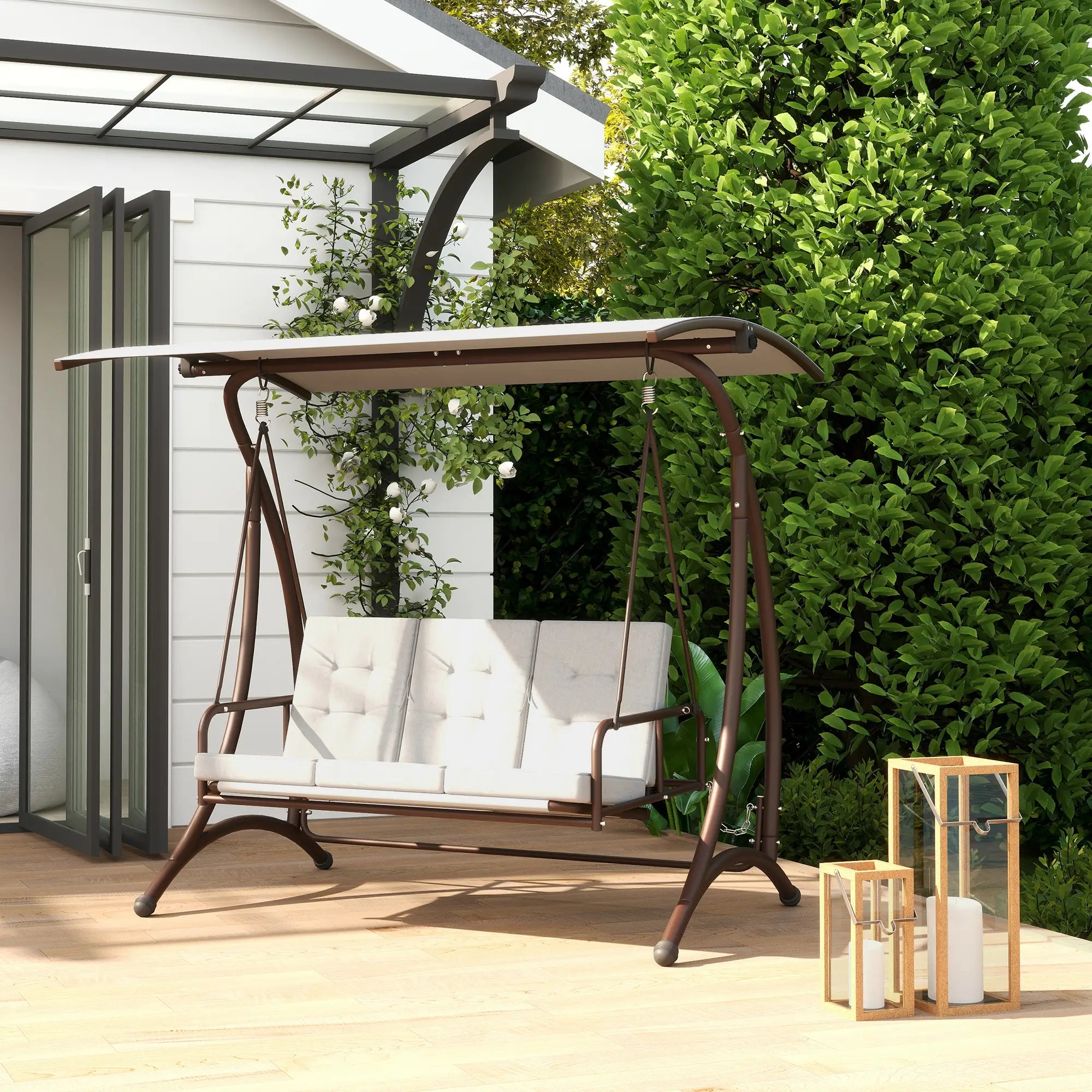 Outsunny Convertible Three-Seater Swing Bed