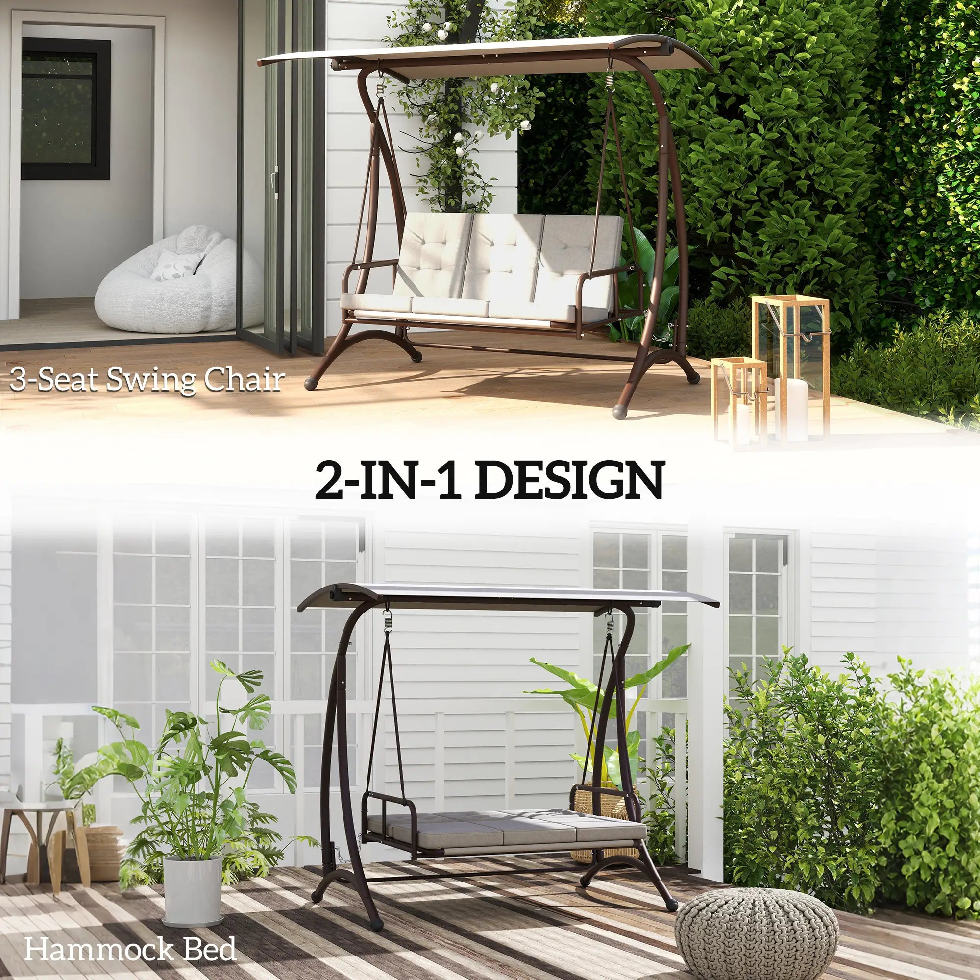 Outsunny Convertible Three-Seater Swing Bed