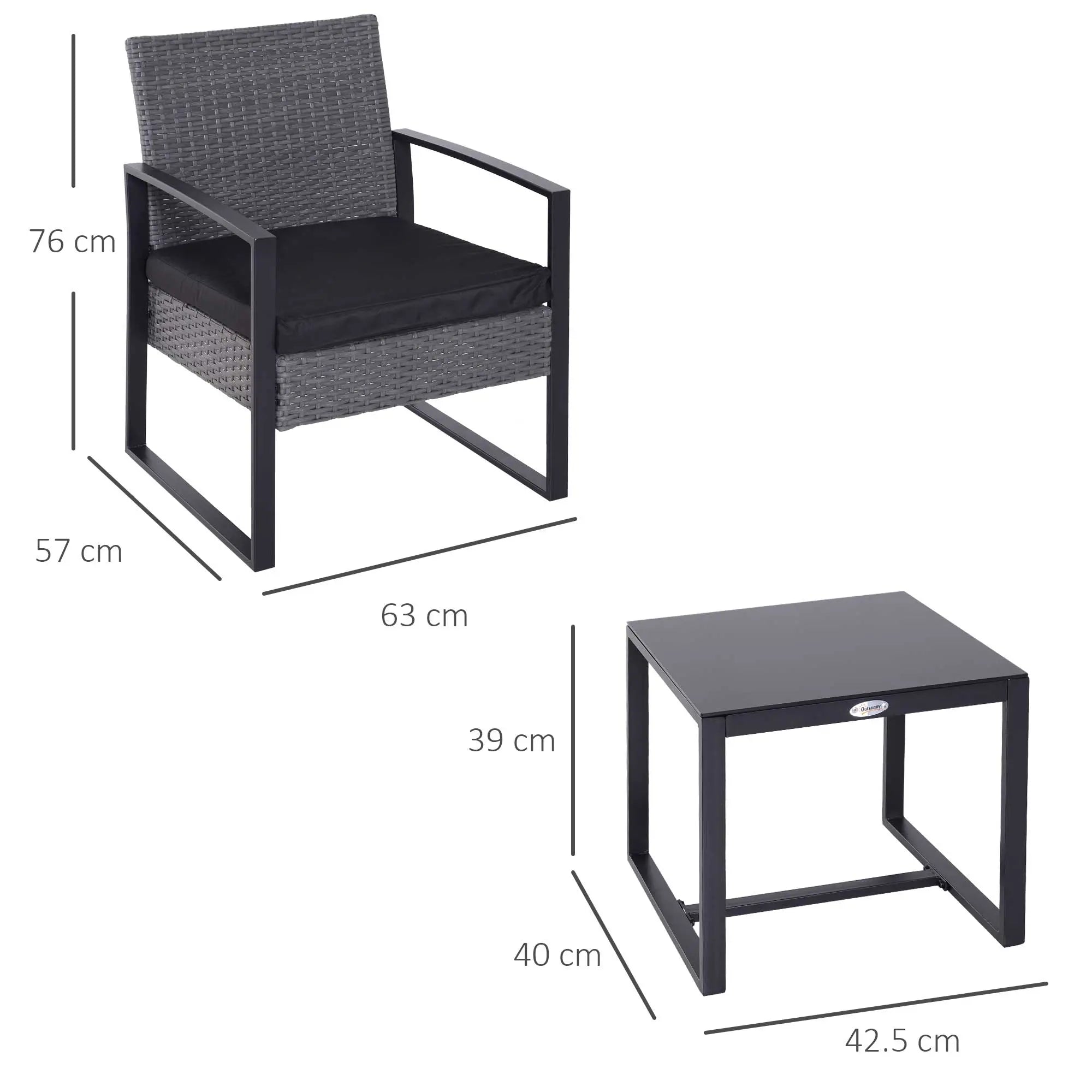 Outsunny 2 Seater Rattan Patio Set W/ Cushions