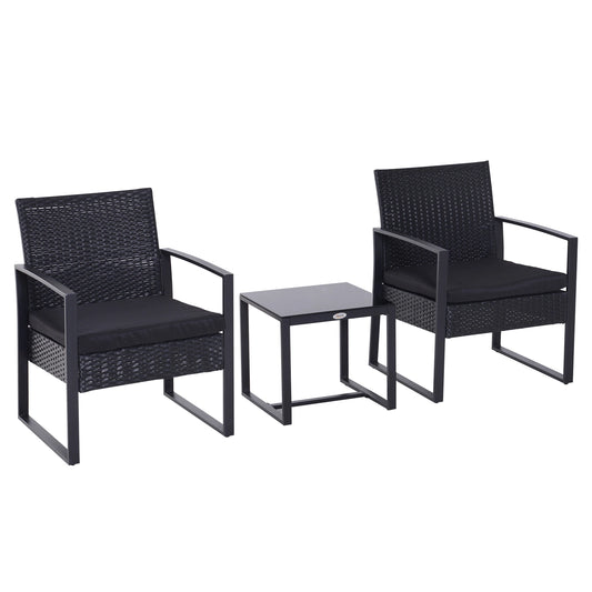 Outsunny 2 Seater Rattan Patio Set W/ Cushions