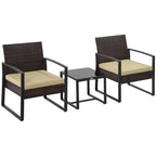 Outsunny 2 Seater Rattan Patio Set W/ Cushions
