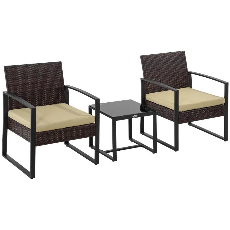 Outsunny 2 Seater Rattan Patio Set W/ Cushions