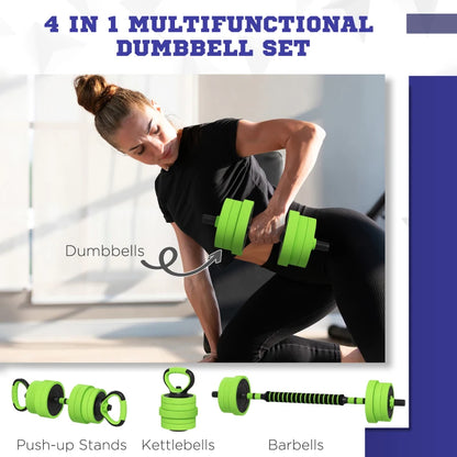 SPORTNOW 20kg - 40kg Four-In-One Adjustable Weight Dumbbells Set, Barbell, Kettlebell, Push Up Stand