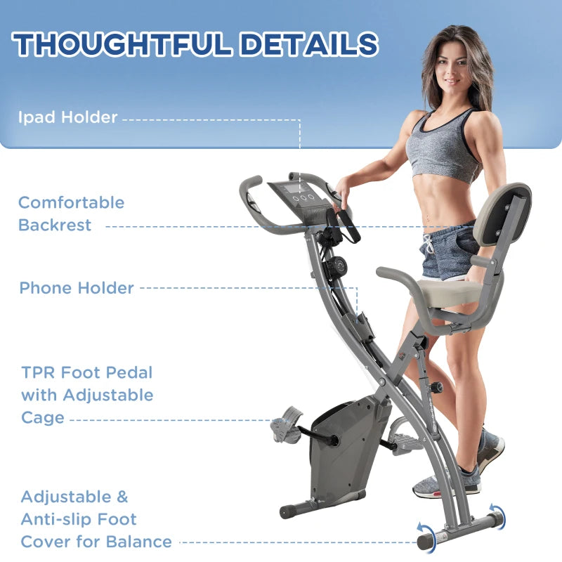 HOMCOM 2-in-1 Foldable Exercise Bike with Pulse Sensor LCD Display,