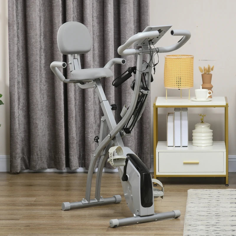 HOMCOM 2-in-1 Foldable Exercise Bike with Pulse Sensor LCD Display,