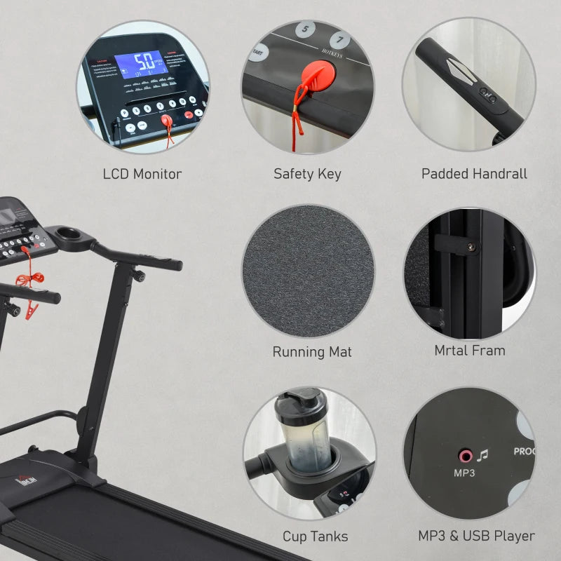 HOMCOM 2.5HP 14Km/h Manual Incline Electric Running Machine with MP3 and USB