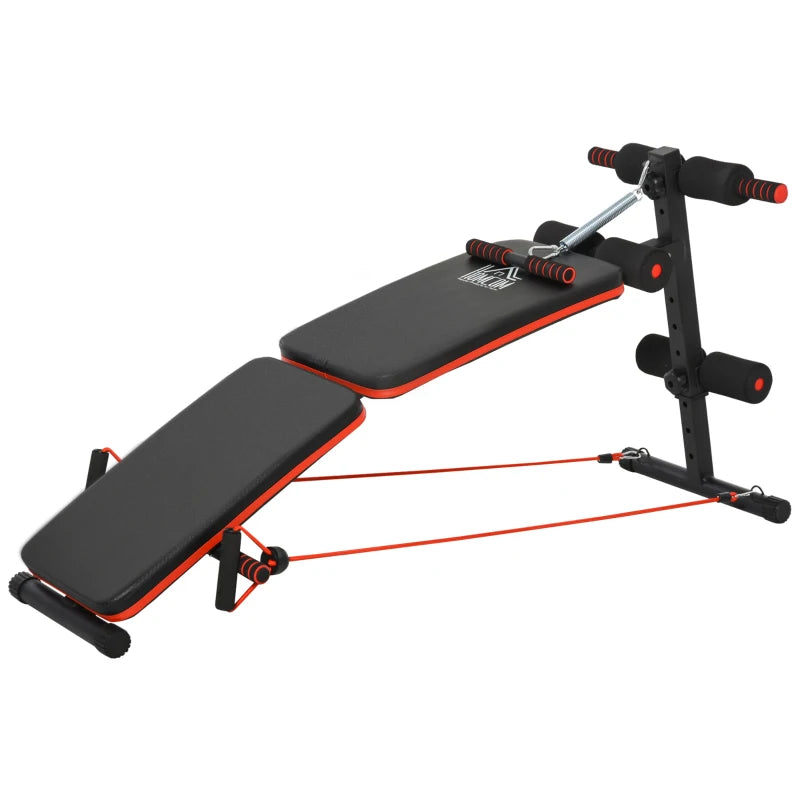 HOMCOM Sit Up Bench Core Workout with Arm Pulling Rope