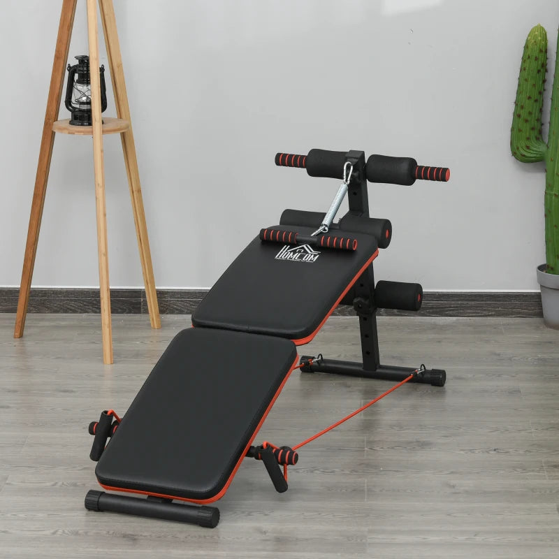 HOMCOM Sit Up Bench Core Workout with Arm Pulling Rope