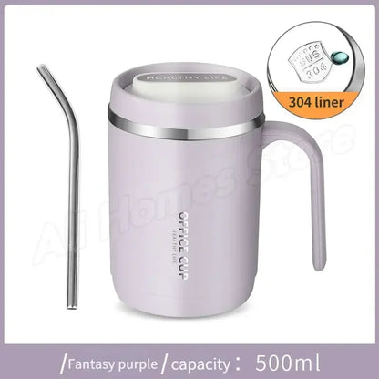 500ML Carry Mug Lid Thermal Mug with Straw