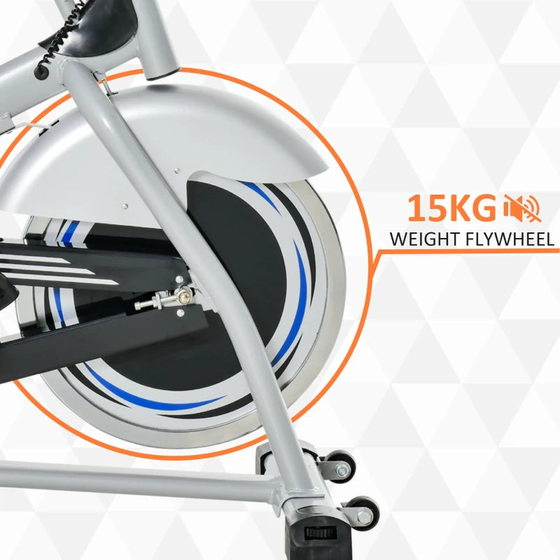 HOMCOM Indoor Cycling Exercise Bike Quiet Drive, 15KG Flywheel