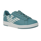 EA7 Eagle Logo Smoke Blue Leather Trainers - Nova Clothing